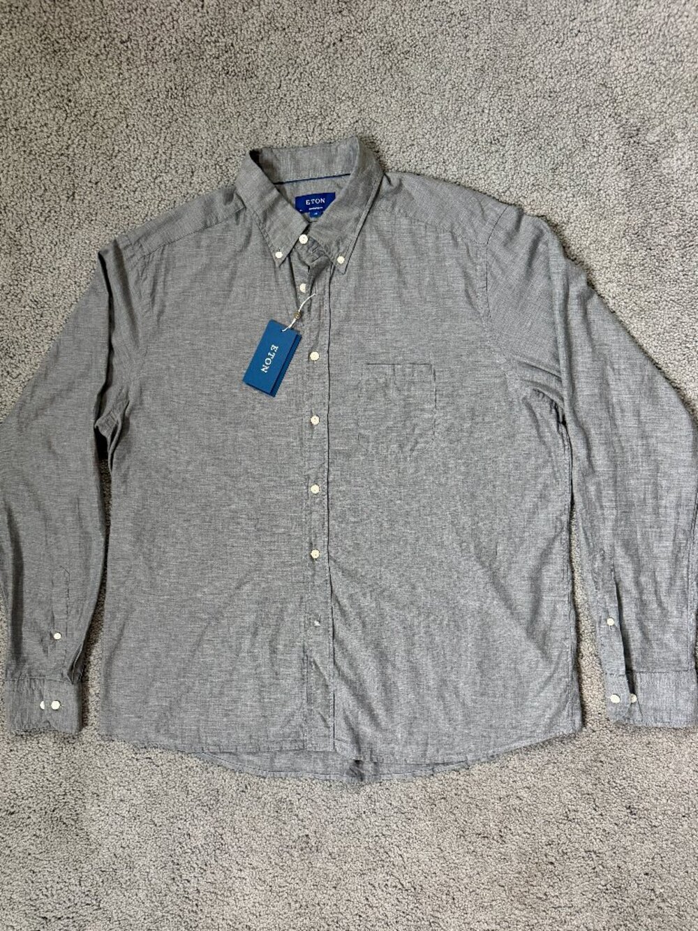 NWT Eton Contemporary Fit Grey Cotton Button Down Shirt Mens Size XXL 46 / 18